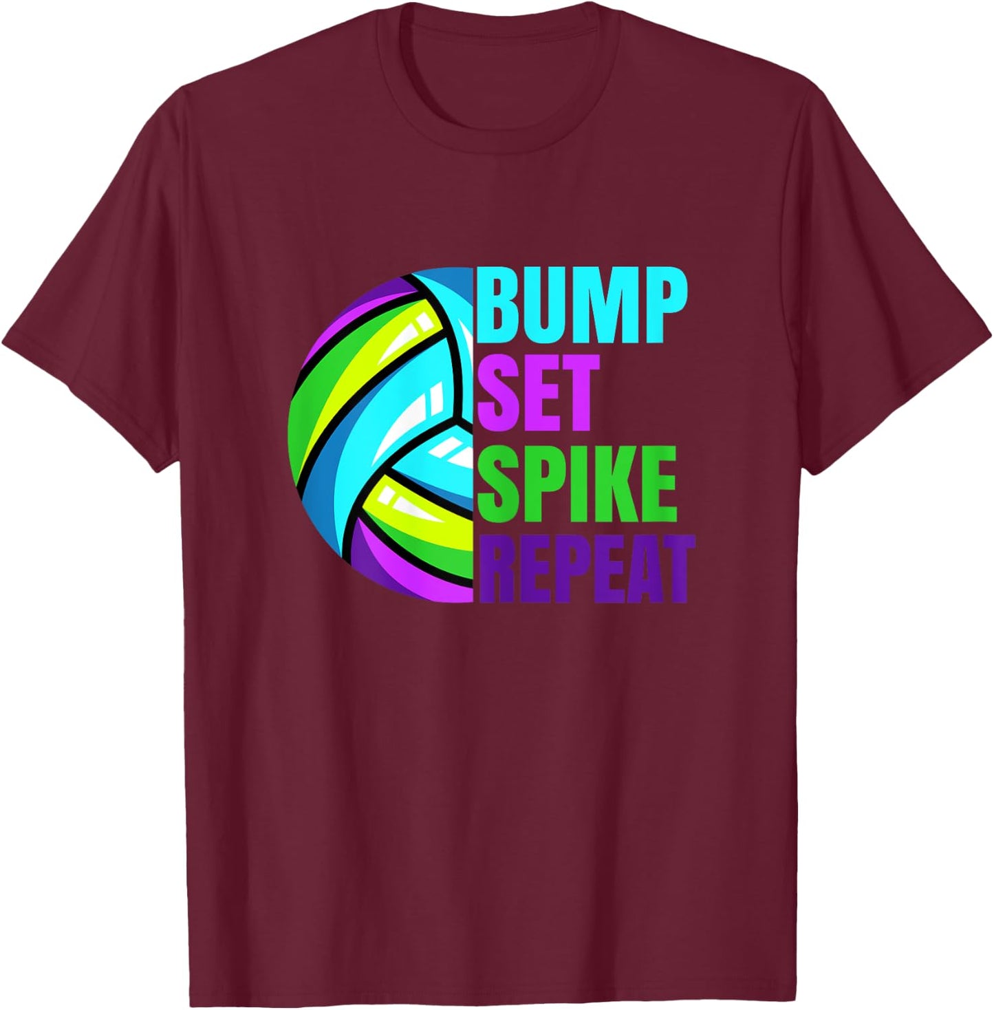 Girls Volleyball Bump Set Spike Repeat Blue Purple Teen T-Shirt - T-Shirt | Maroon