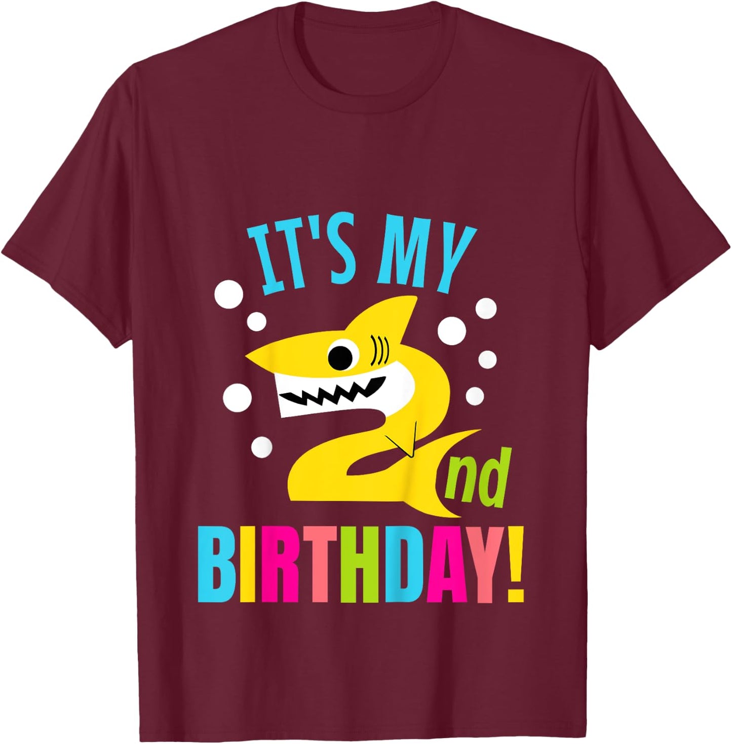 2 Year Old 2nd Shark Party Birthday Baby Gift Girls And Boys T-Shirt - T-Shirt | Maroon