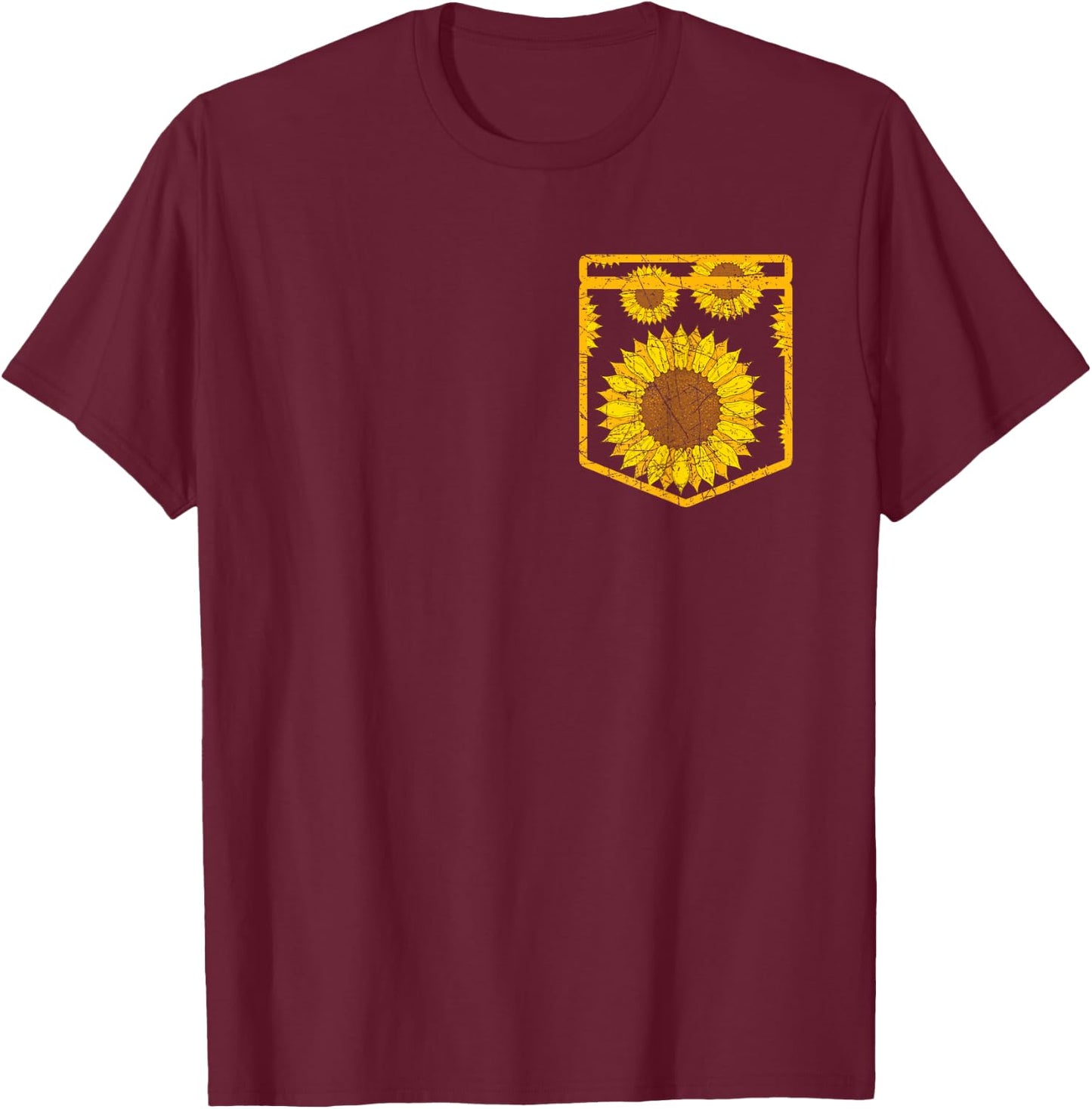 Florist Floral Cute Yellow Flower Pocket Sunflower T-Shirt - T-Shirt | Maroon