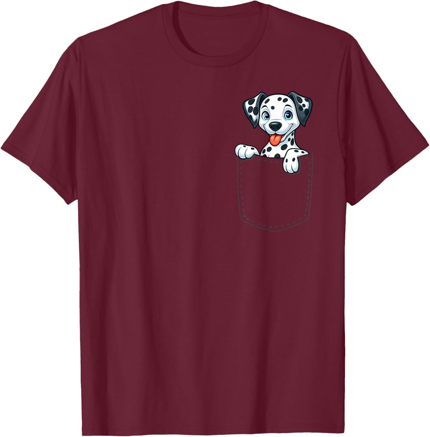 Playful Dalmatian in Pocket for Kids, Boys, Girls, Women T-Shirt - T-Shirt | Maroon