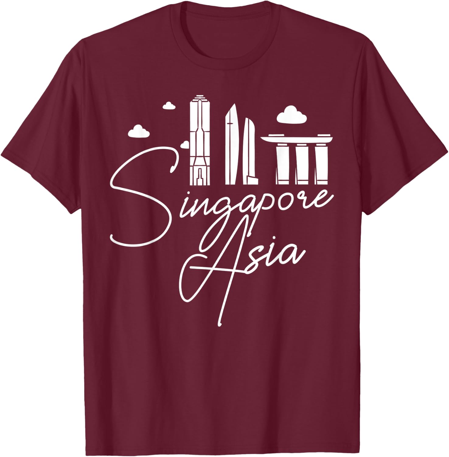 Singapore Asia City Skyline Map Travel T-Shirt - T-Shirt | Maroon