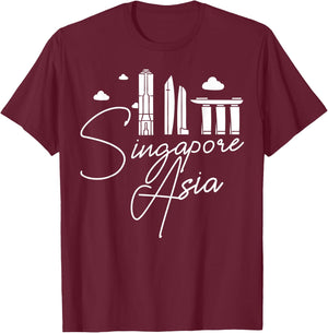 Singapore Asia City Skyline Map Travel T-Shirt - T-Shirt | Maroon