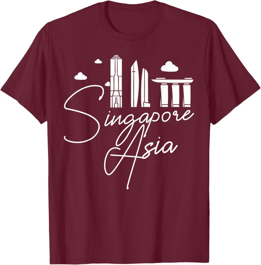 Singapore Asia City Skyline Map Travel T-Shirt - T-Shirt | Maroon