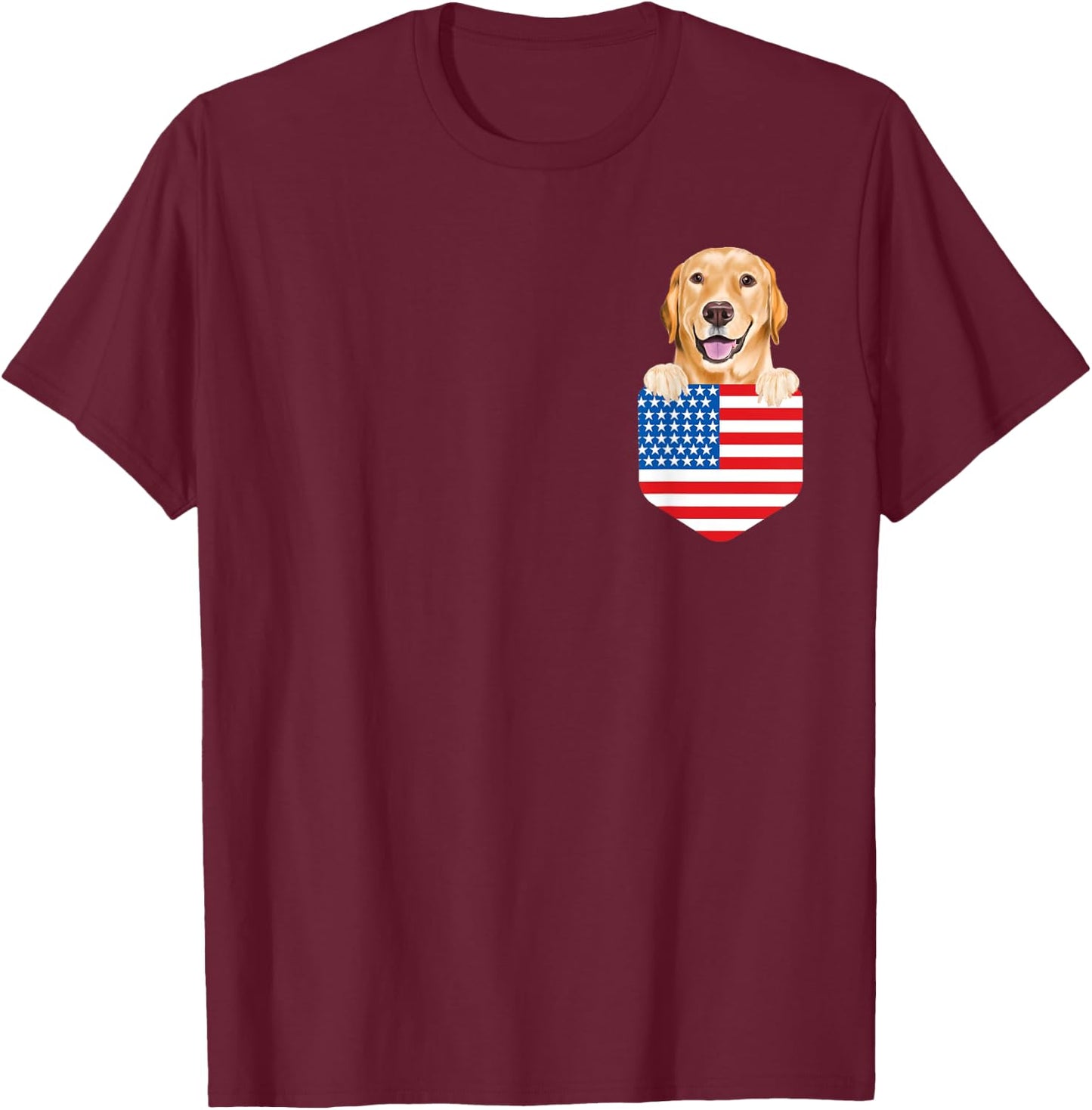 America Flag Yellow Labrador Retriever Dog In Pocket T-Shirt - T-Shirt | Maroon