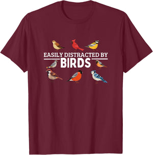 Easily Distracted By Birds Funny Bird Watching T-Shirt - T-Shirt | Maroon