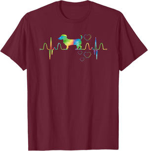 Dog Tie Dye Heartbeat Funny Weenie Sausage Dog Dachshund Men Women Girls Kids T-Shirt - T-Shirt | Maroon