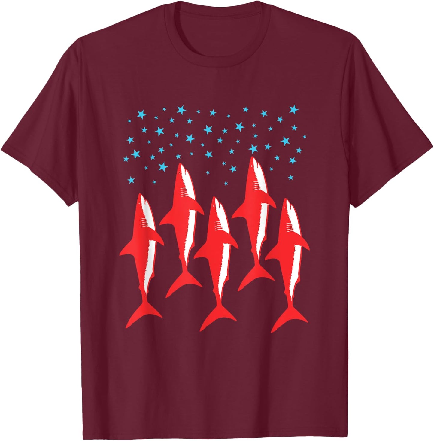 Red White and Blue Shark Patriotic American Flag Shark Lover T-Shirt - T-Shirt | Maroon