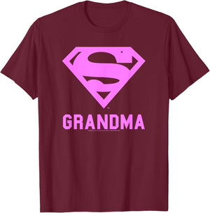 DC Comics Superman Pink Super Grandma Chest Logo T-Shirt - T-Shirt | Maroon