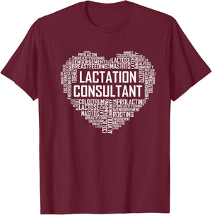 Lactation Consultant Heart Gift Breastfeeding Lactivist T-Shirt - T-Shirt | Maroon