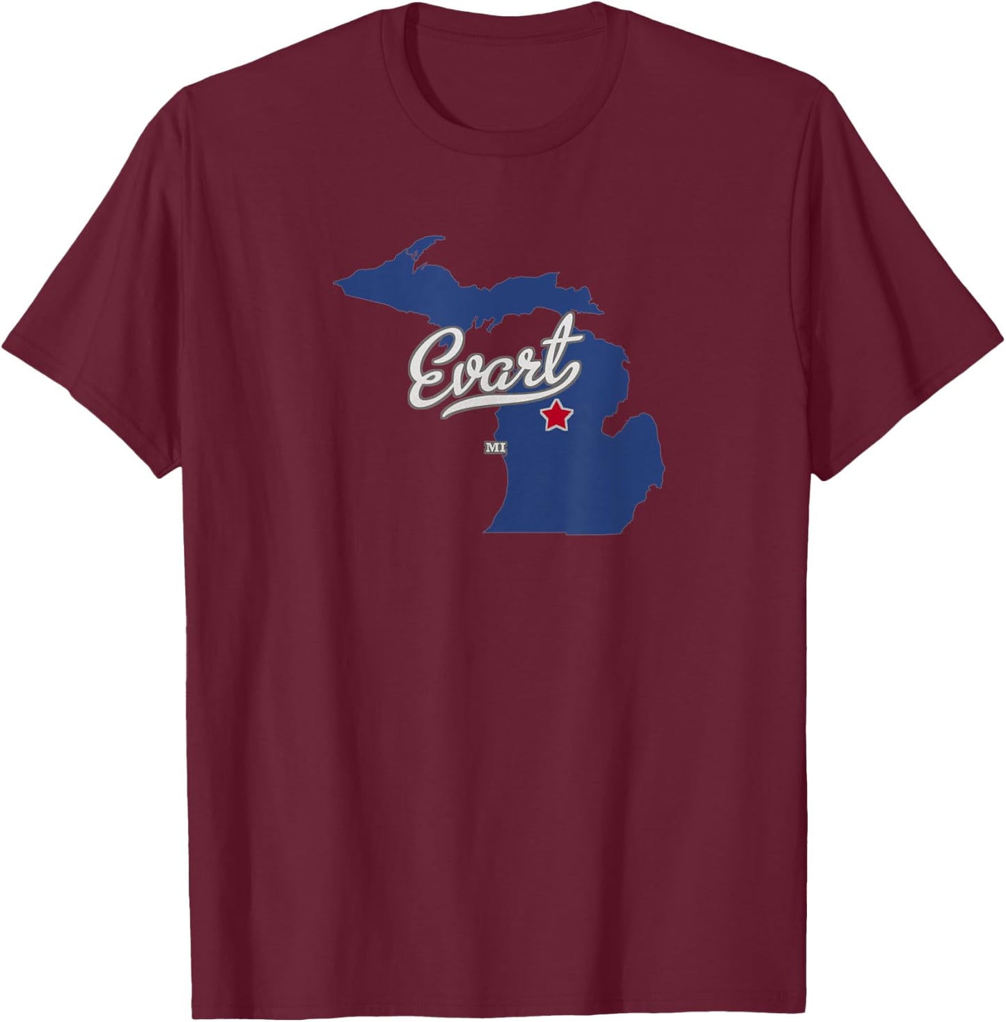 Evart Michigan MI Map T-Shirt - T-Shirt | Maroon