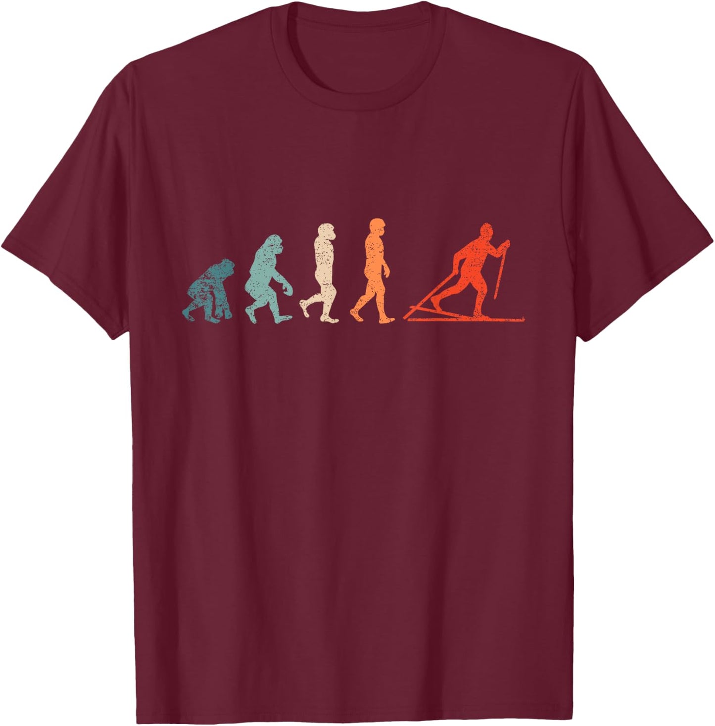 Cross Country Evolution XC Skiing Outfit Funny Ski T-Shirt - T-Shirt | Maroon