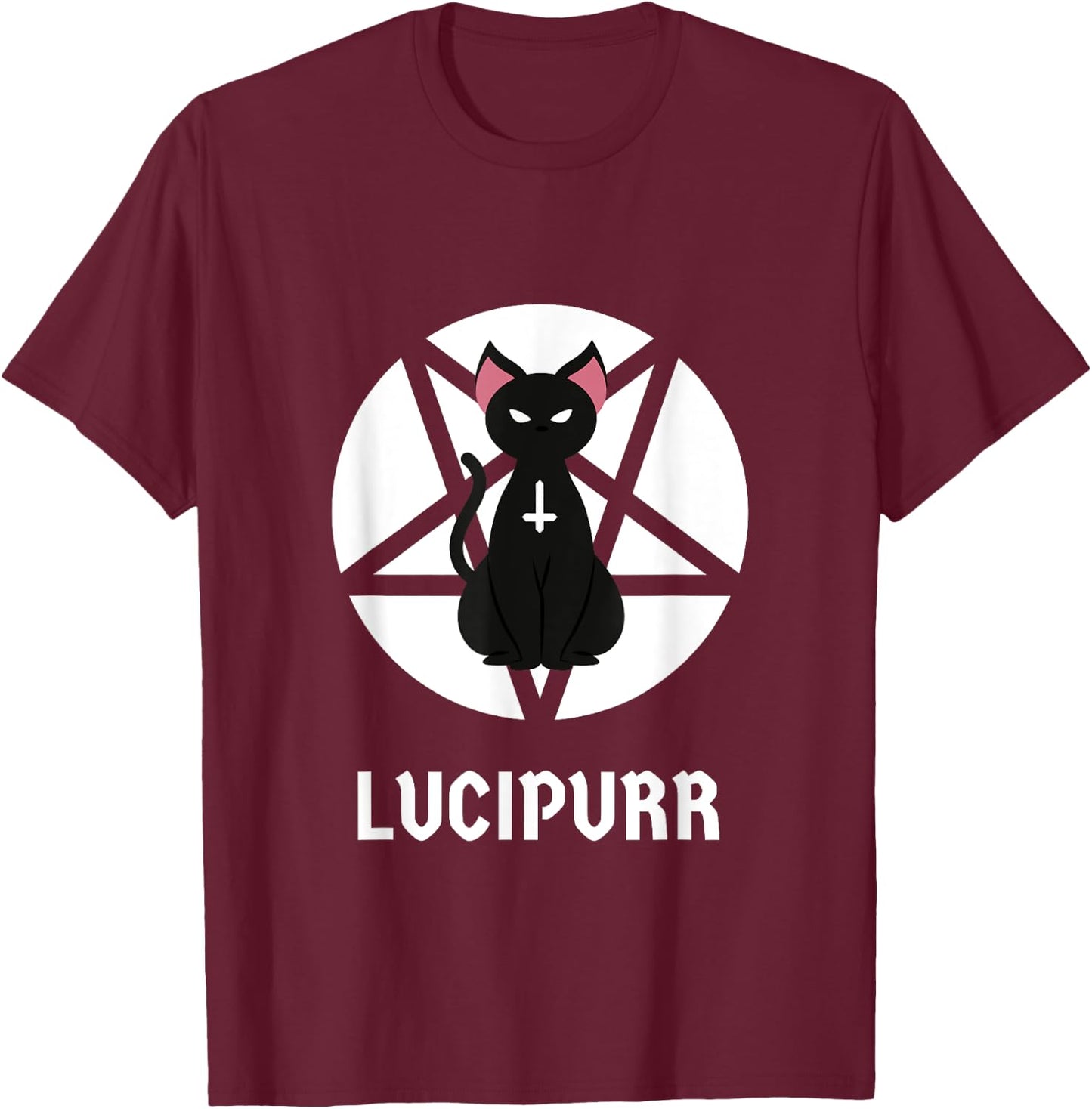 Hail Lucipurr Occult Satanic Cat Antichrist Goth Lucifer 666 Men Women T-Shirt - T-Shirt | Maroon