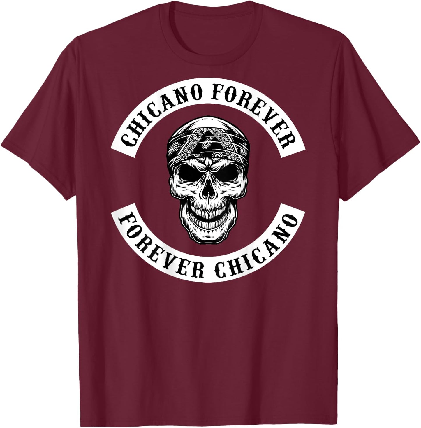 Chicano Skull With Bandana Biker Style Rocker T-Shirt - T-Shirt | Maroon