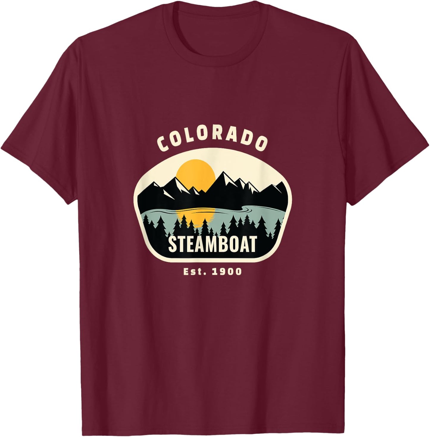 Unique Steamboat Springs Colorado Rocky Mountain Novelty Art T-Shirt - T-Shirt | Maroon