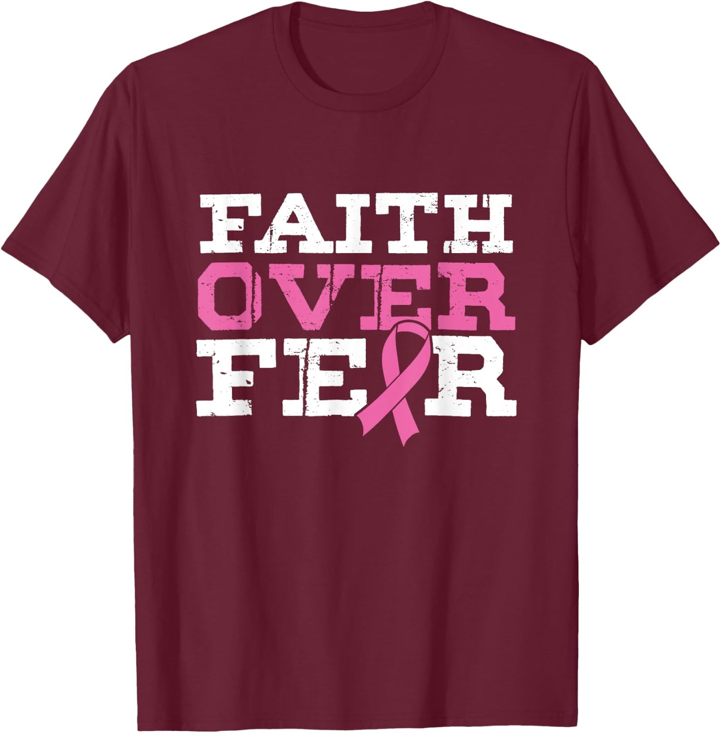 Religious Christian God Faith Over Anxiety Breast Cancer Month T-Shirt - T-Shirt | Maroon