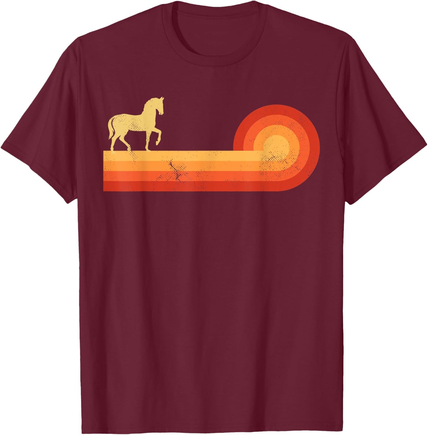 Horse Retro Vintage Sunset Farm Horseback Riding Equestrian T-Shirt - T-Shirt | Maroon