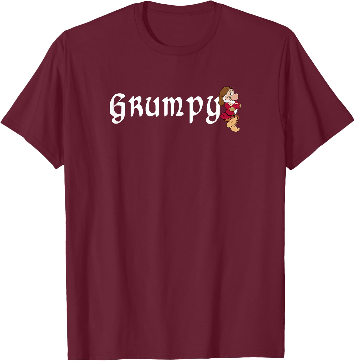 Disney Snow White Grumpy Leaning On Name Banner Small T-Shirt - T-Shirt | Maroon