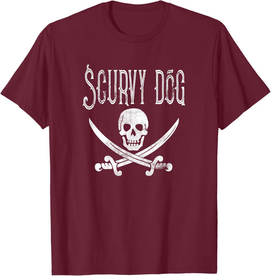 Scurvy Dog Pirate Costume - Halloween Party Men Women Kids T-Shirt - T-Shirt | Maroon
