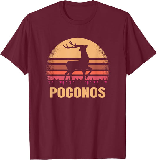 Poconos Pennsylvania Vintage Deer PA Distressed Buck T-Shirt - T-Shirt | Maroon