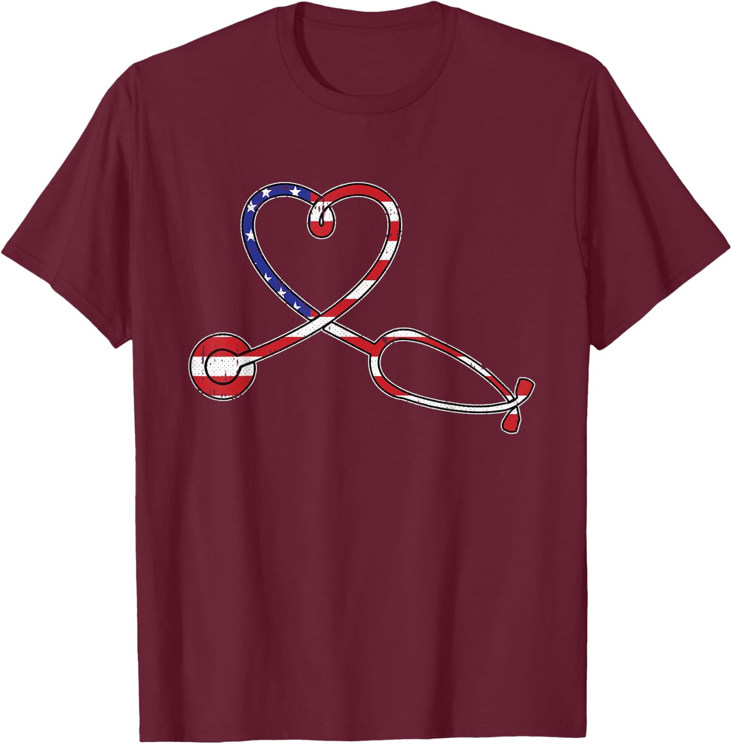 Nurse American Flag 4th Of July Heart Patriotic RN Nursing T-Shirt - T-Shirt | Maroon