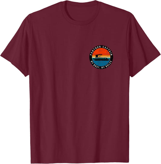 (Printed Front & Back) Pontoon Captain My Boat My Rules T-Shirt - T-Shirt | Maroon