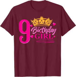 Queen 9th Birthday Girl , Party 9 Years Old Bday T-Shirt - T-Shirt | Maroon