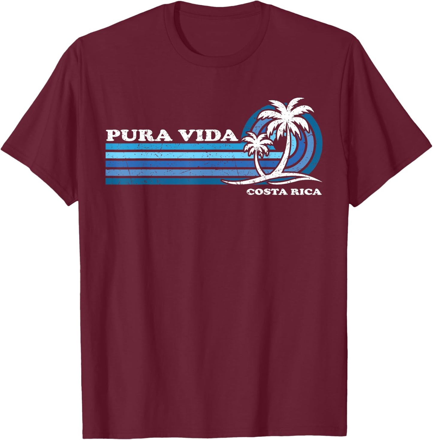 Vintage Retro Summer Vacation Costa Rica Pura Vida Beach T-Shirt - T-Shirt | Maroon