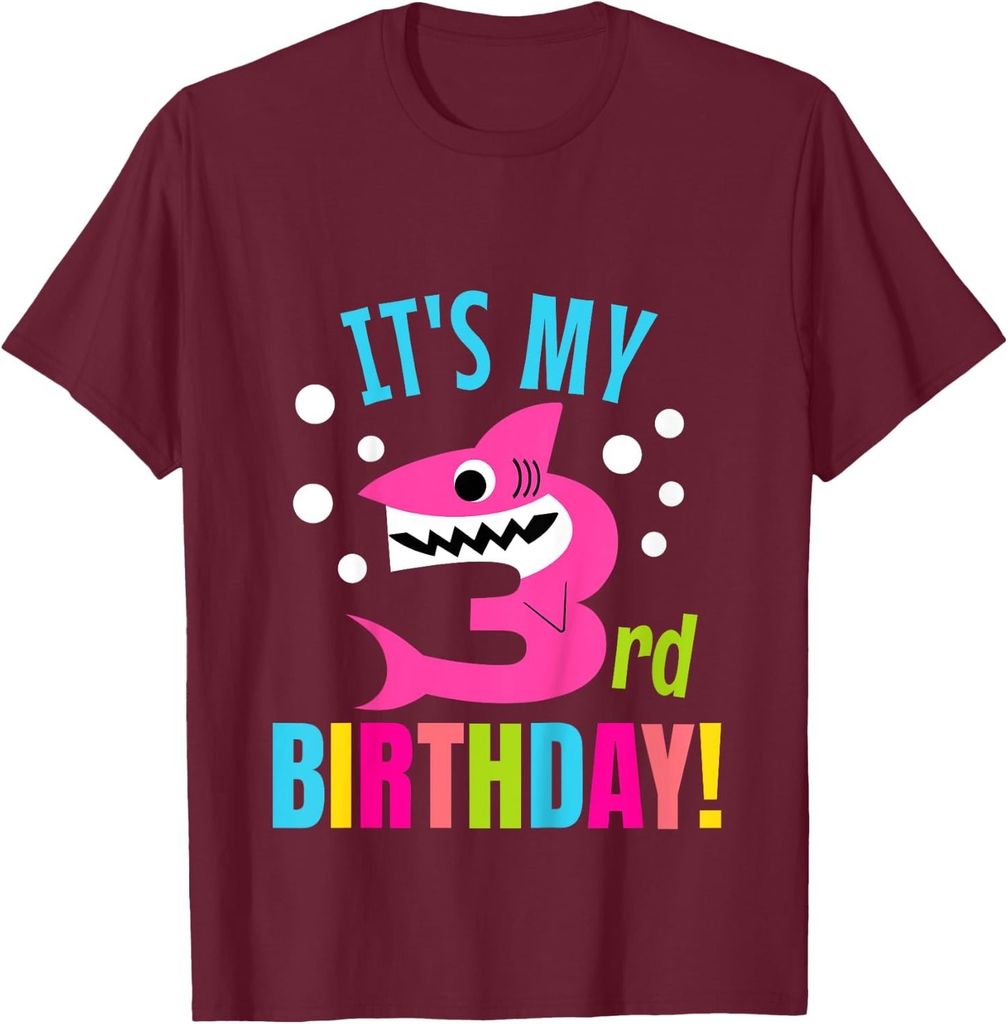 3 Year Old 3rd Shark Party Birthday Baby Gift Girls And Boys T-Shirt - T-Shirt | Maroon