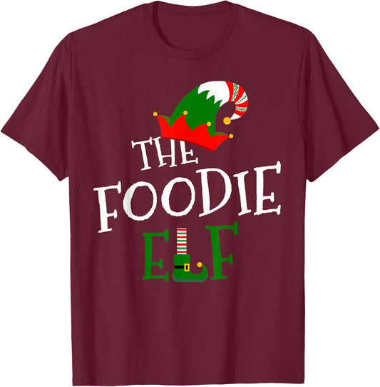 The Foodie Elf Family Matching Group Gift Christmas Costume T-Shirt - T-Shirt | Maroon