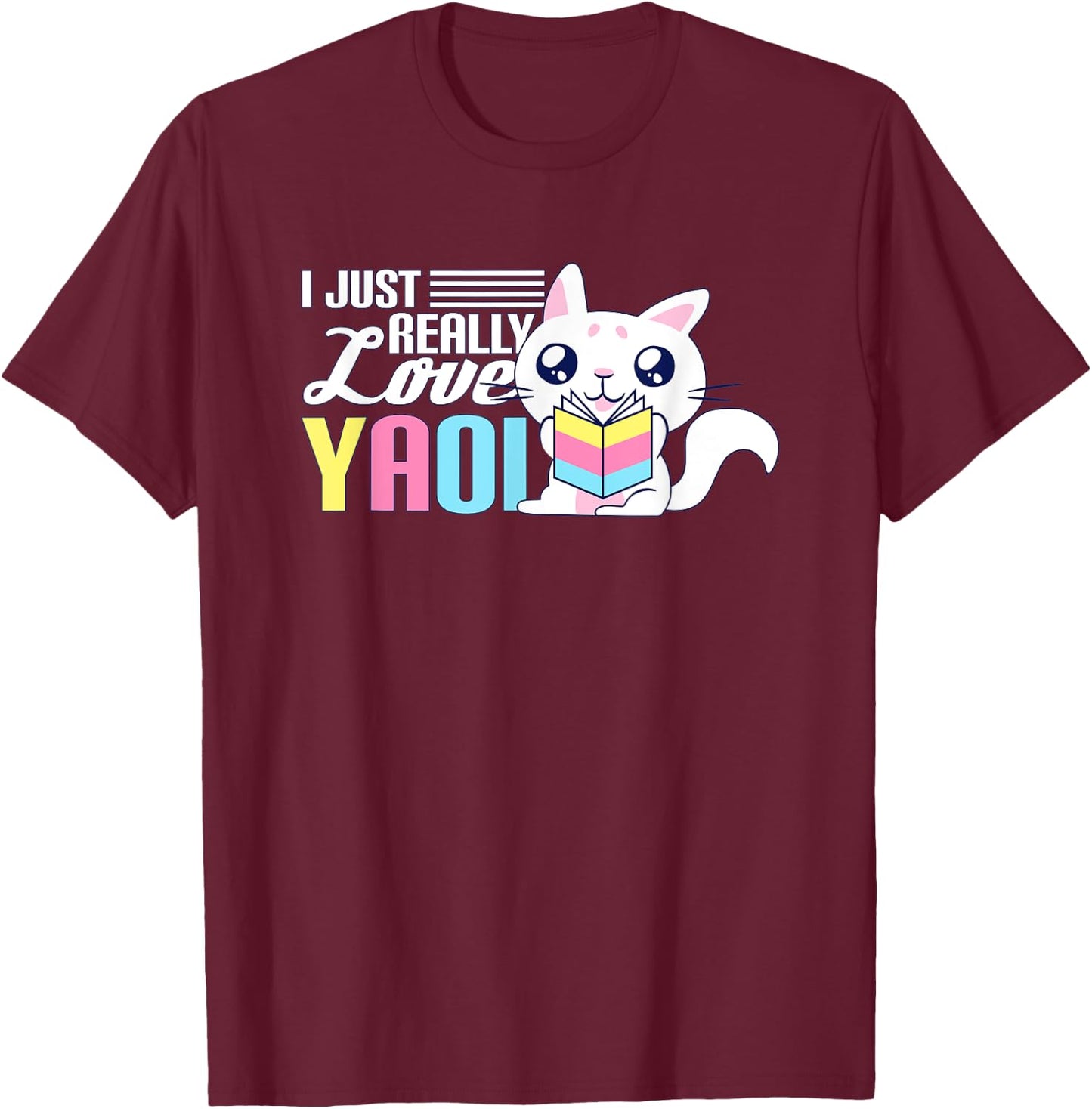Fujoshi Yaoi Manga BL Boy Love I Kawaii Cute Cat Anime T-Shirt - T-Shirt | Maroon