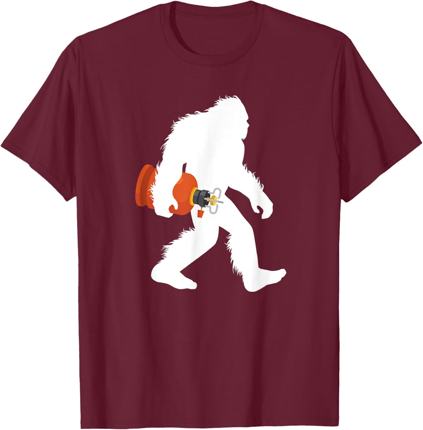 Bigfoot Carrying Propane Tank Sasquatch BBQ Gas Burner T-Shirt - T-Shirt | Maroon