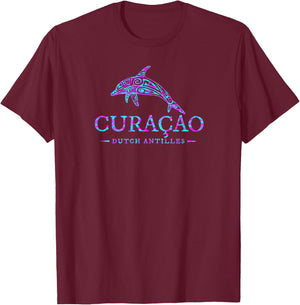 Curacao Dolphin Boys Girls Colorful Cruise Vacation Souvenir T-Shirt - T-Shirt | Maroon