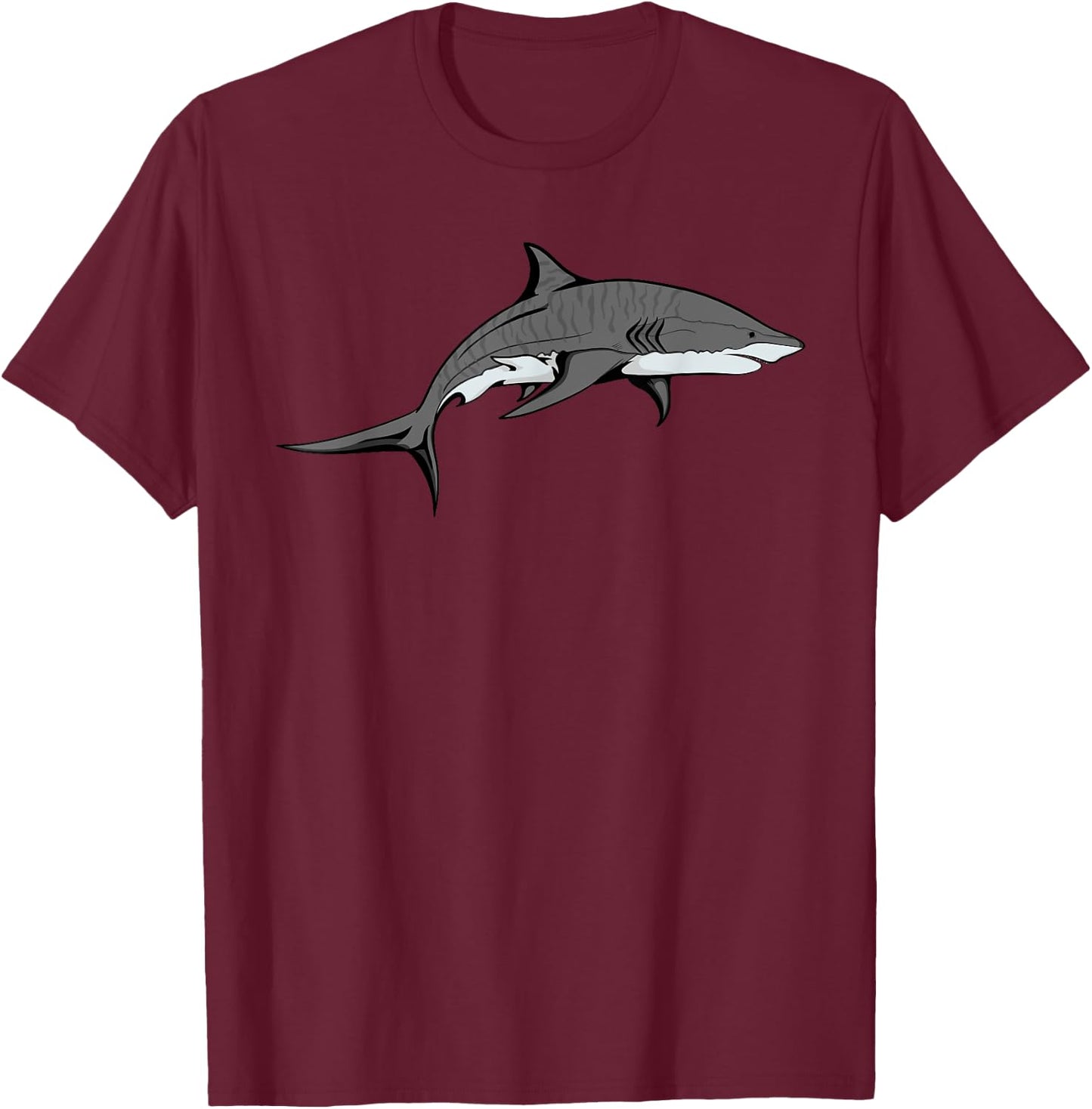 Tiger Shark Graphic Cool Shark T-Shirt - T-Shirt | Maroon