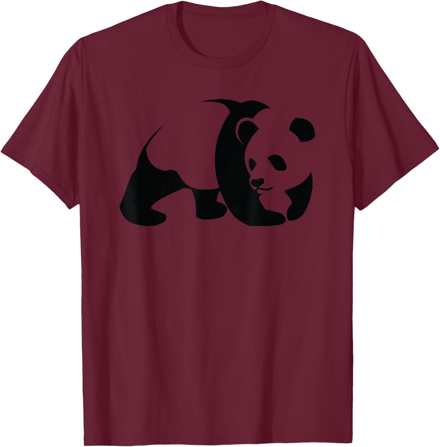 Panda Minimalist Art Black White Animal Cute T-Shirt - T-Shirt | Maroon