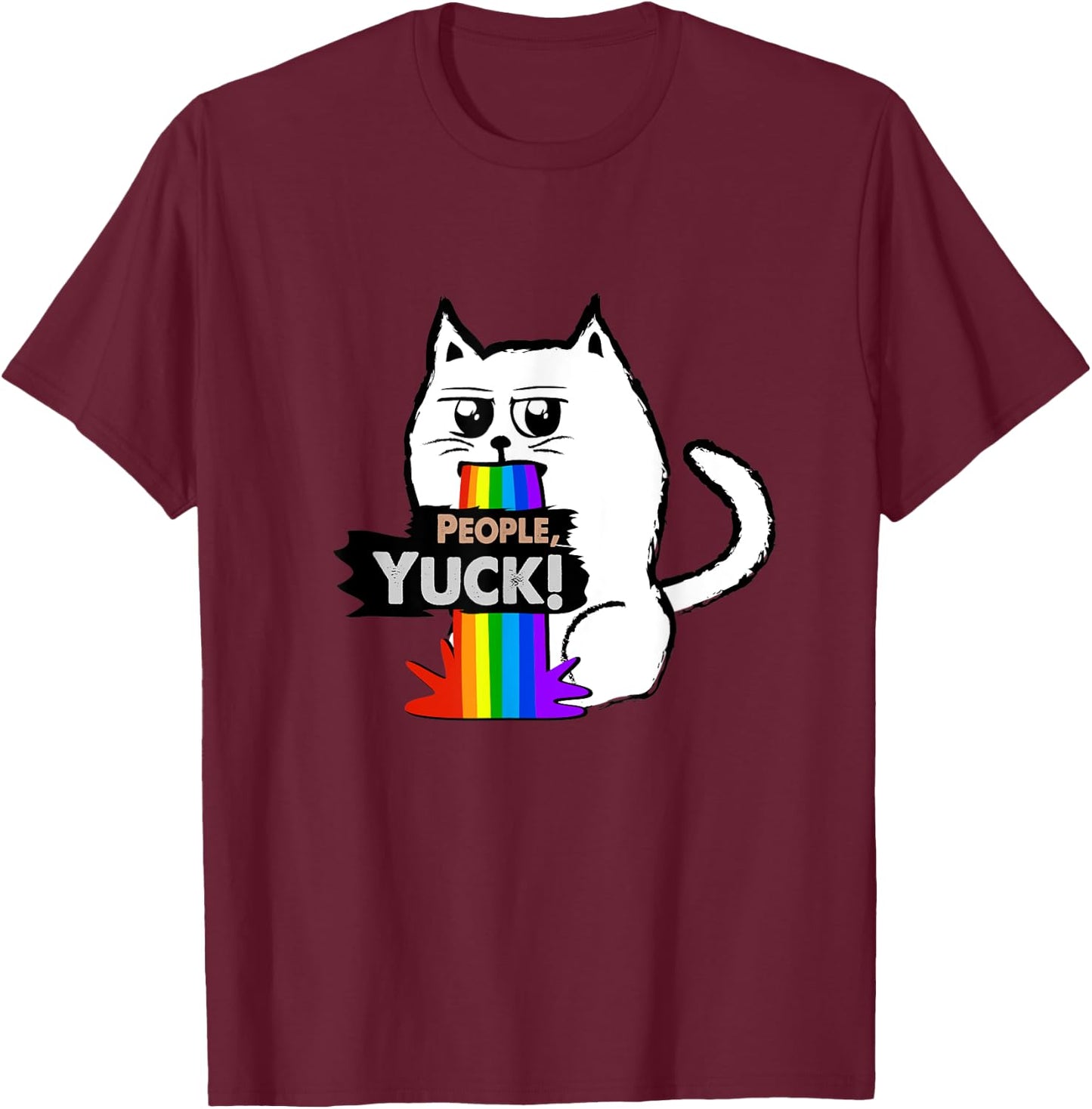 People, Yuck! Cute Sarcastic Cat throwing up a rainbow Women Kids T-Shirt - T-Shirt | Maroon