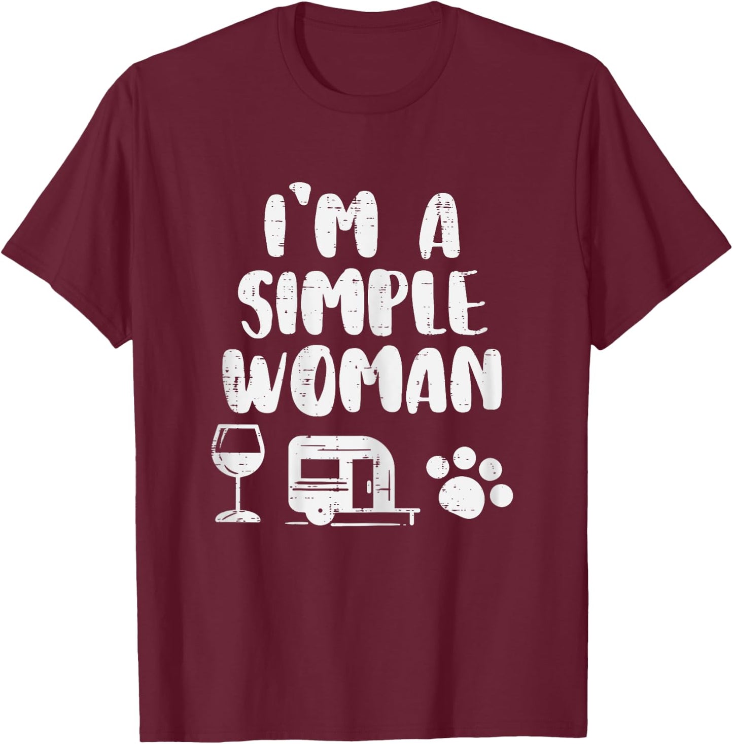Simple Woman Wine Camping Van Paw Dog Cat Drinking Camper T-Shirt - T-Shirt | Maroon