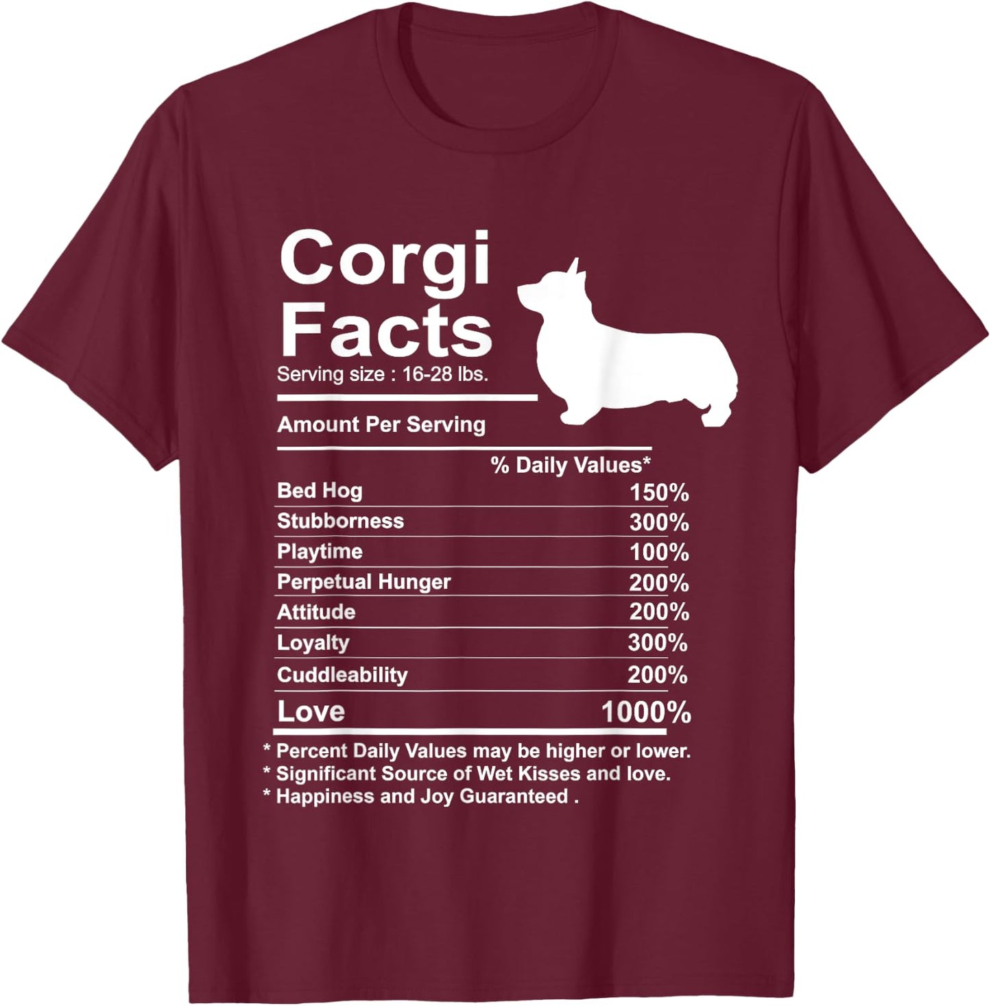 Funny Corgi Facts Nutrition Gift Cardigan Pembroke T-Shirt - T-Shirt | Maroon