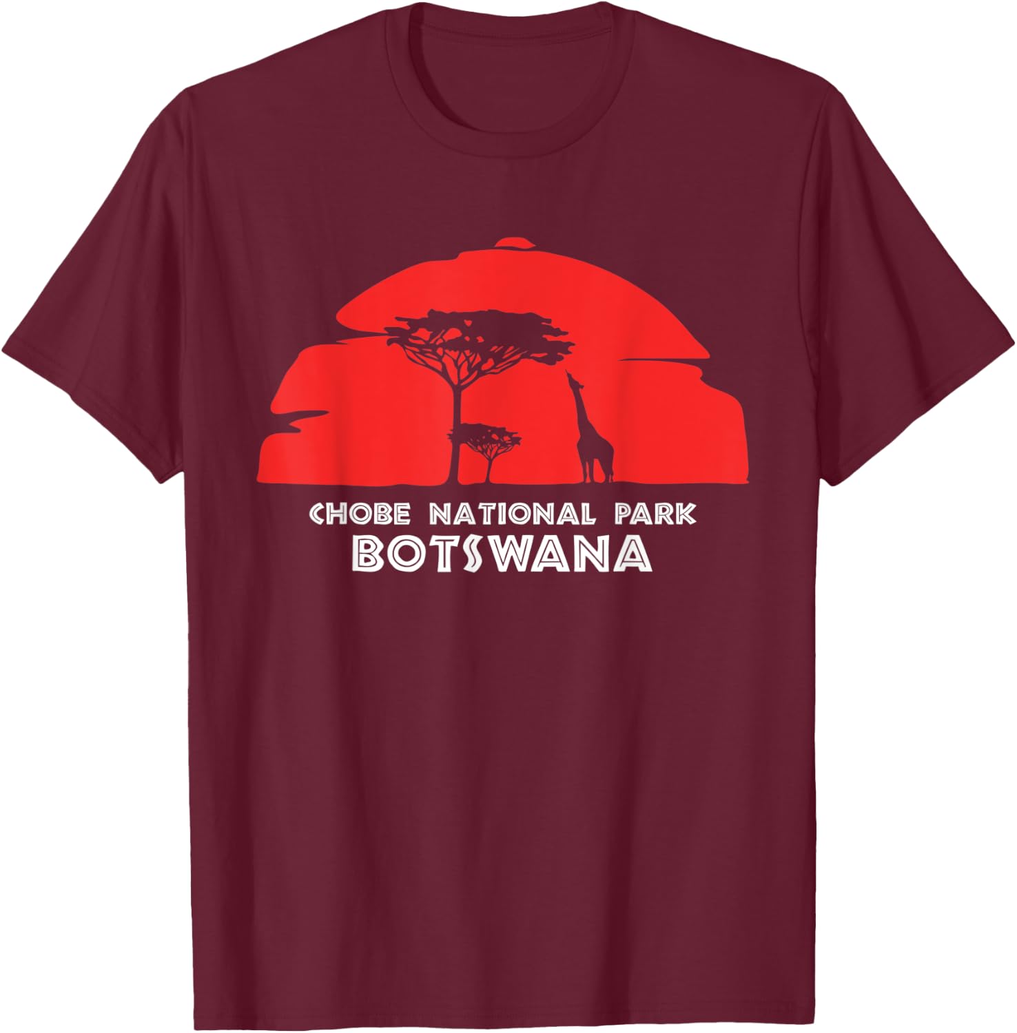 Chobe National Park, Botswana Africa Safari Girrafe T-Shirt - T-Shirt | Maroon