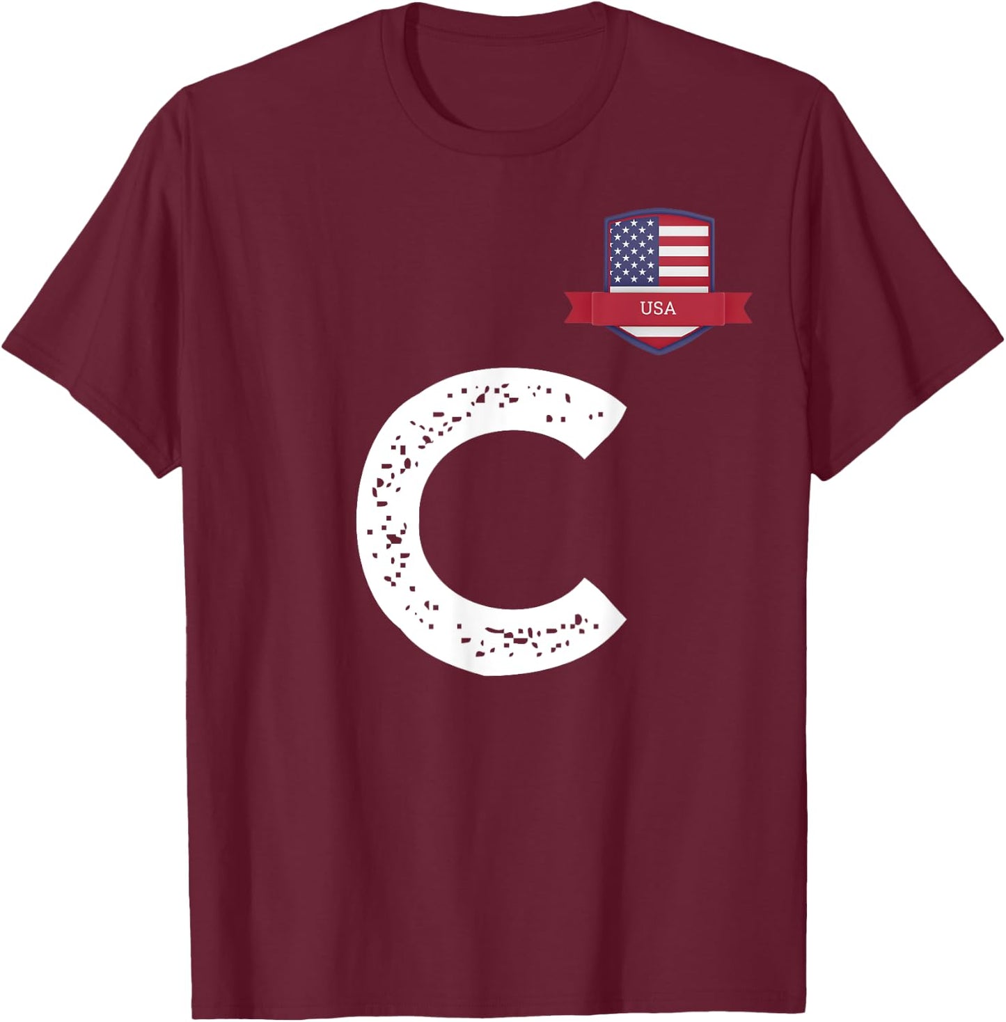 USA Human-Flag Letter C American USA T-Shirt - T-Shirt | Maroon