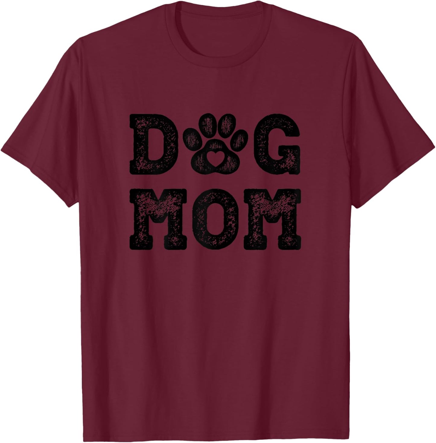 Dog Mom Gifts - Puppy Paw Heart Print T-Shirt - T-Shirt | Maroon
