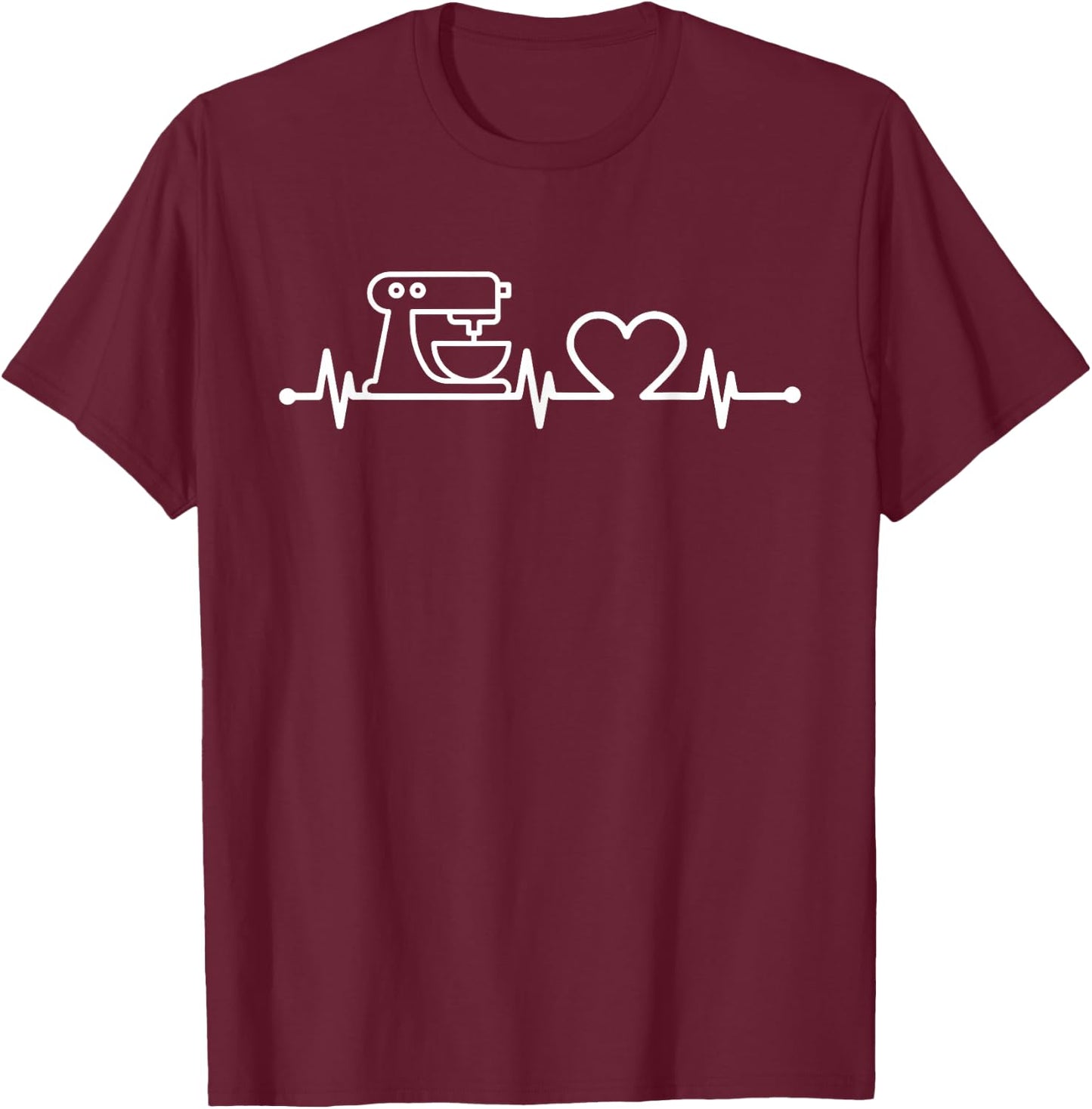 Baking Heartbeat Shirt Bakery Pastry Baker Baking Lover Gift T-Shirt - T-Shirt | Maroon
