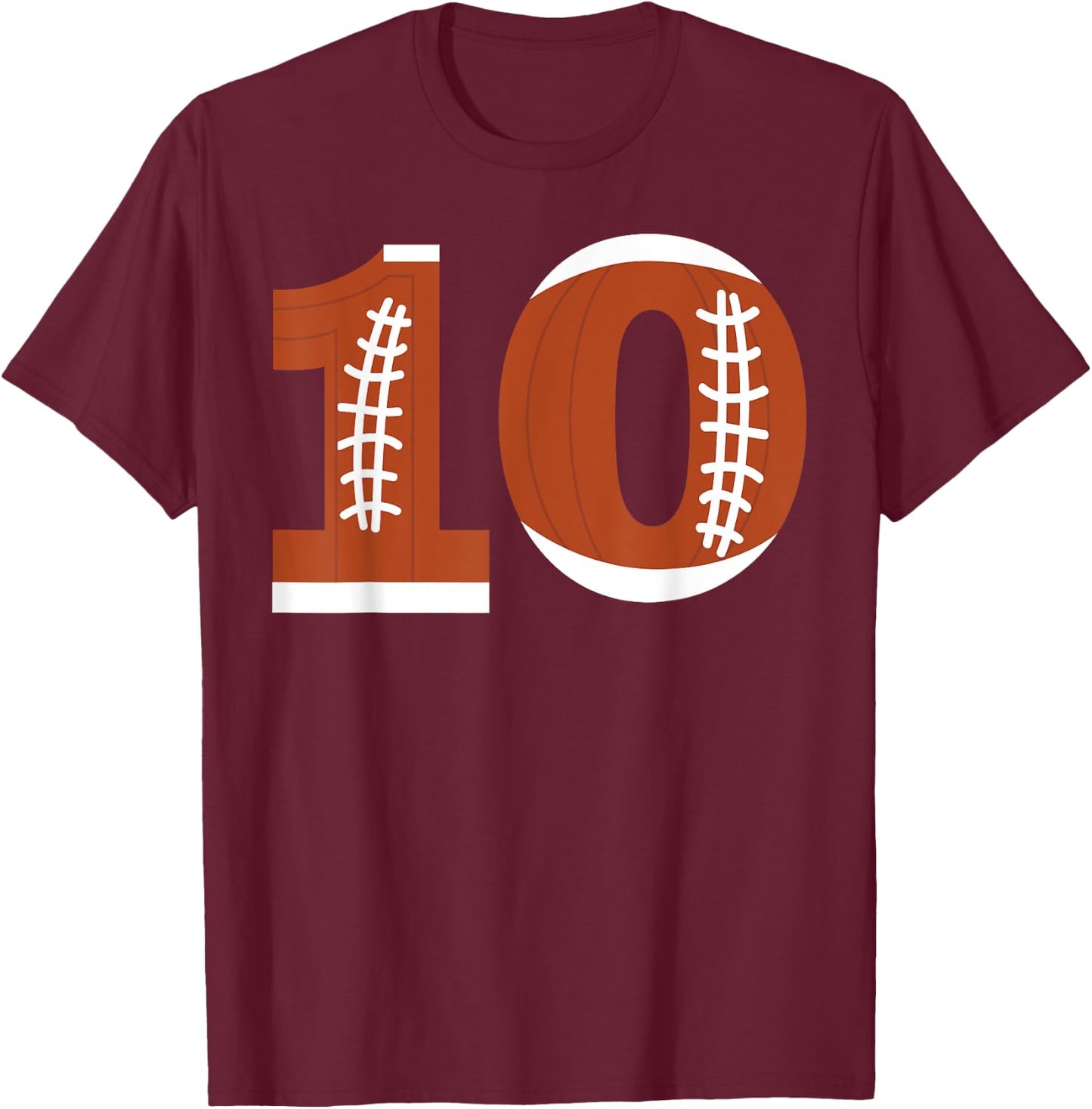 10th Birthday Football Ball Boys | 10 Year Old Gift T-Shirt - T-Shirt | Maroon