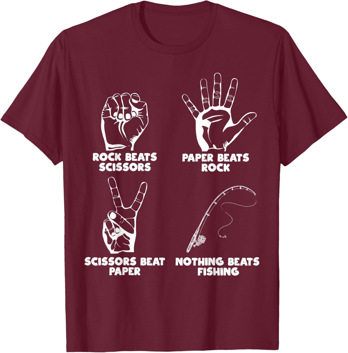 Nothing Beats Fishing Rock Paper Scissors Funny Meme T-Shirt - T-Shirt | Maroon