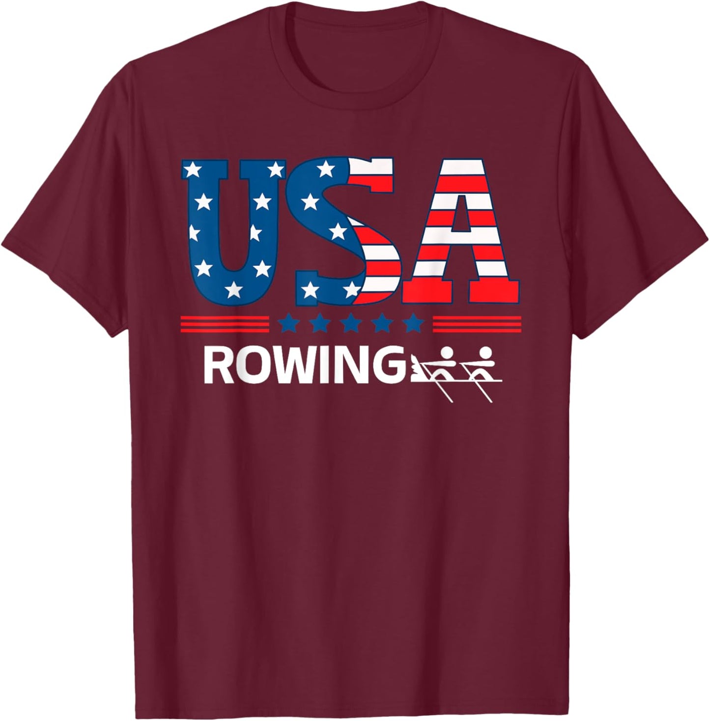 United States Flag Rowing USA Team Sport Rowing T-Shirt - T-Shirt | Maroon