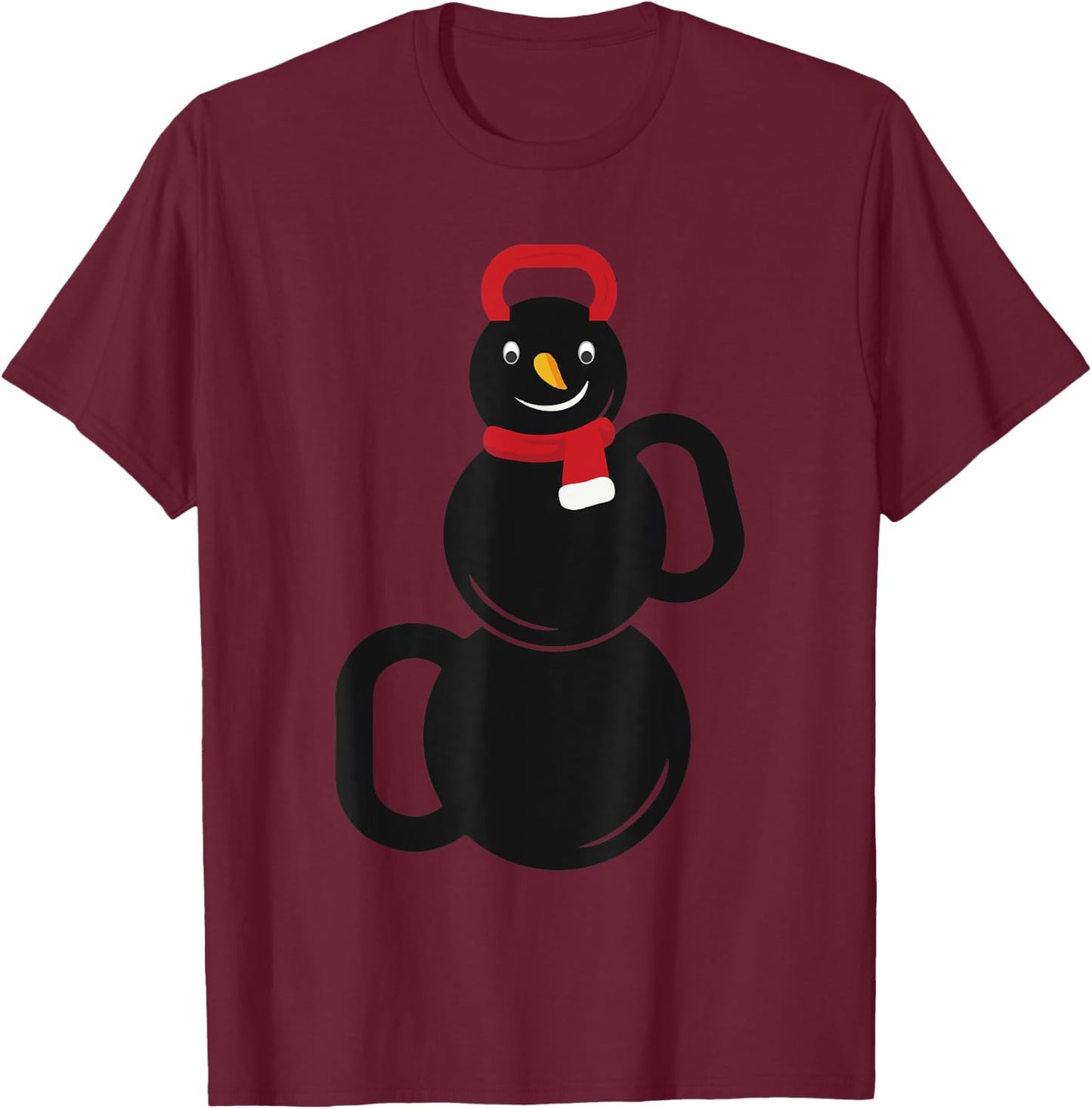 Christmas Snowman Kettlebell Exercise T-Shirt - T-Shirt | Maroon