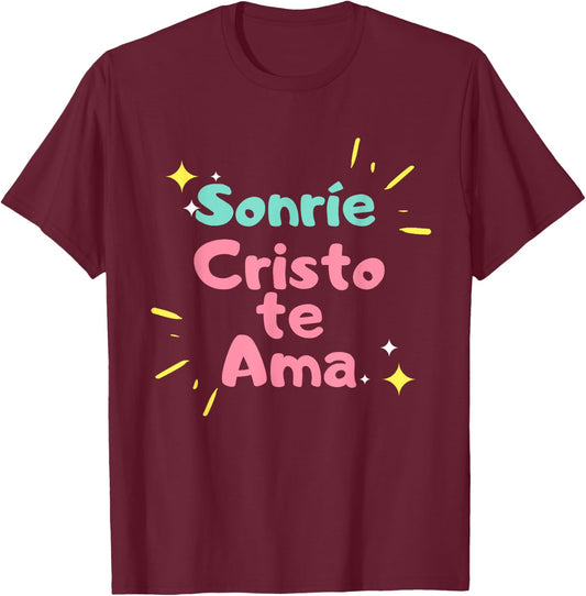 camisetas cristianas Sonrie Cristo te ama T-Shirt - T-Shirt | Maroon