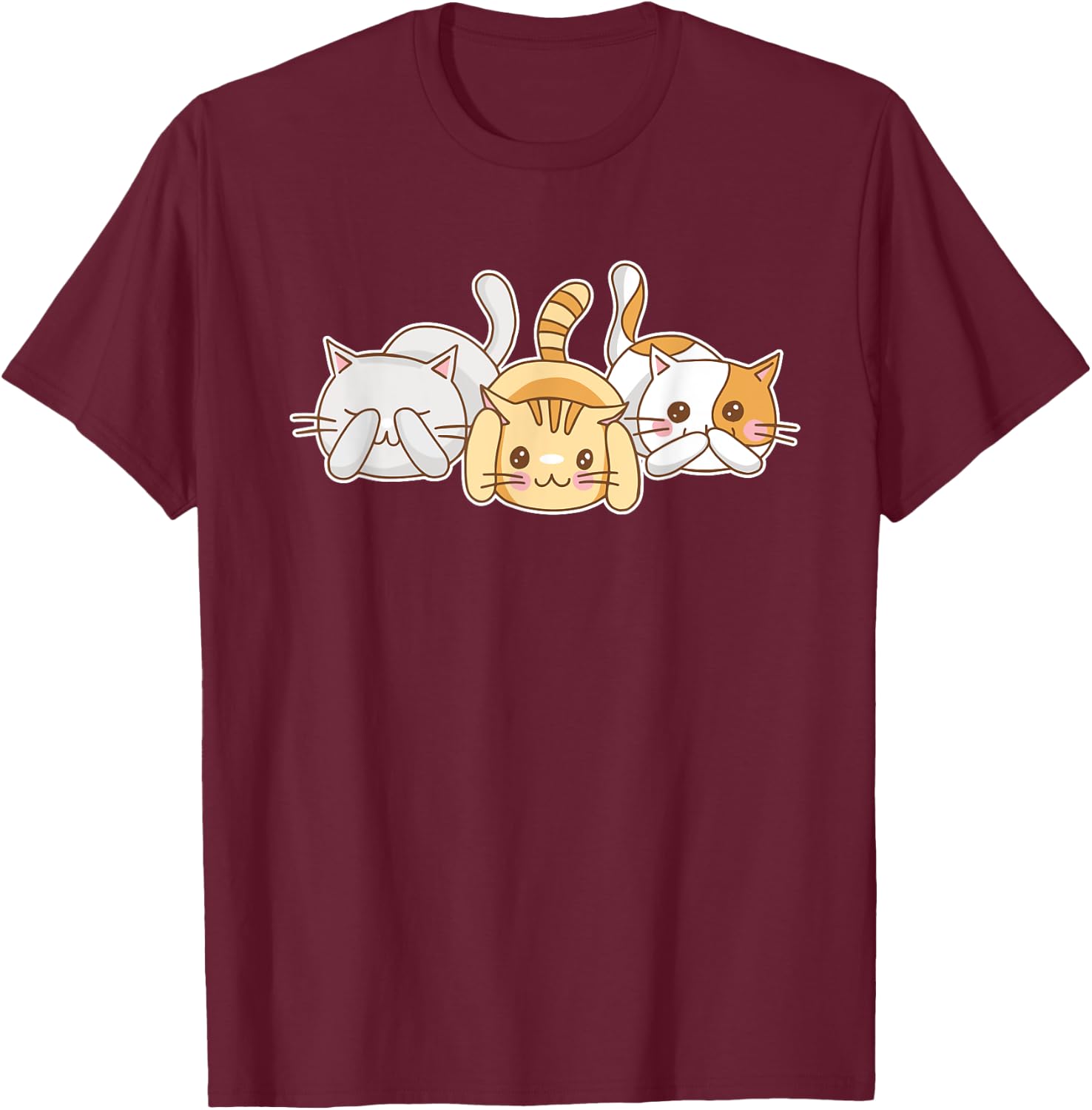 Funny Cat Lovers - See No Evil, Hear No Evil, Speak No Evil Women Girls Kids T-Shirt - T-Shirt | Maroon