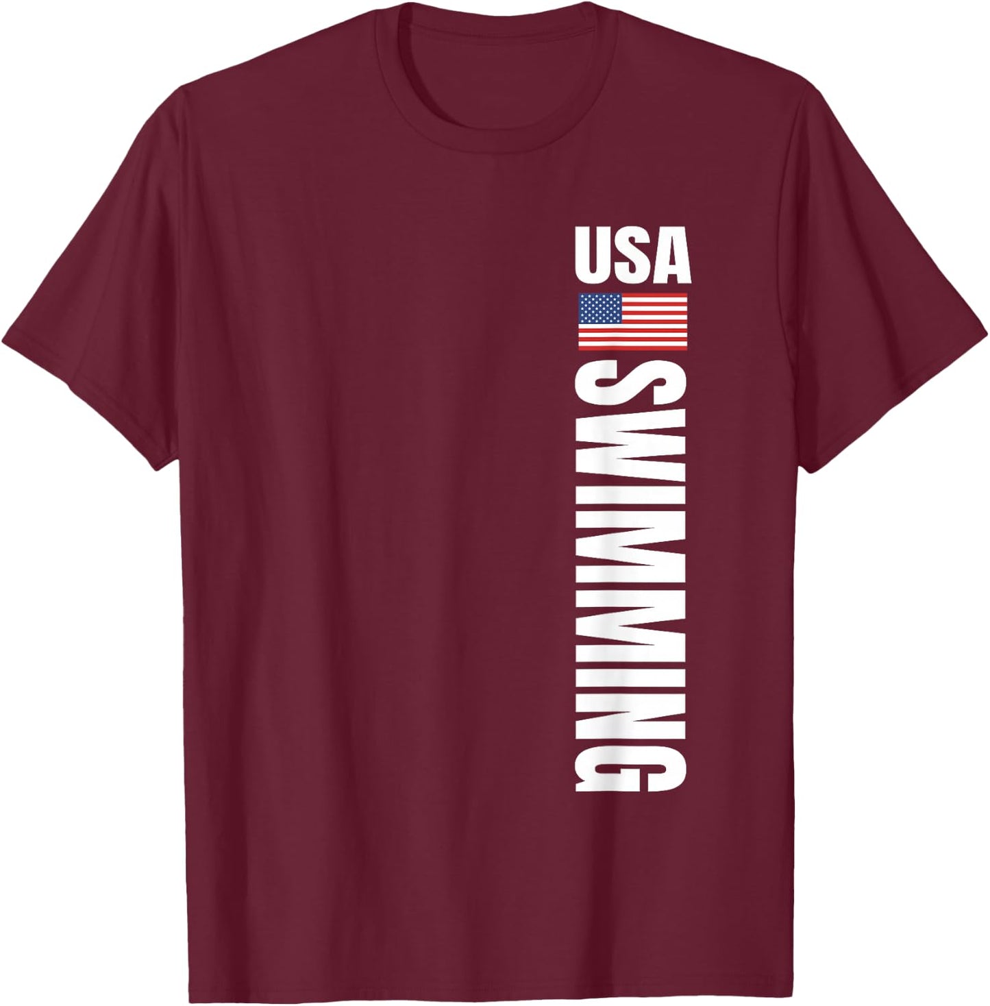 USA Swimming American Flag Swim Sport Team T-Shirt - T-Shirt | Maroon