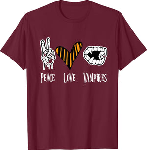 Halloween Vampire Outfit Men Women Kids Peace Love Vampire T-Shirt - T-Shirt | Maroon
