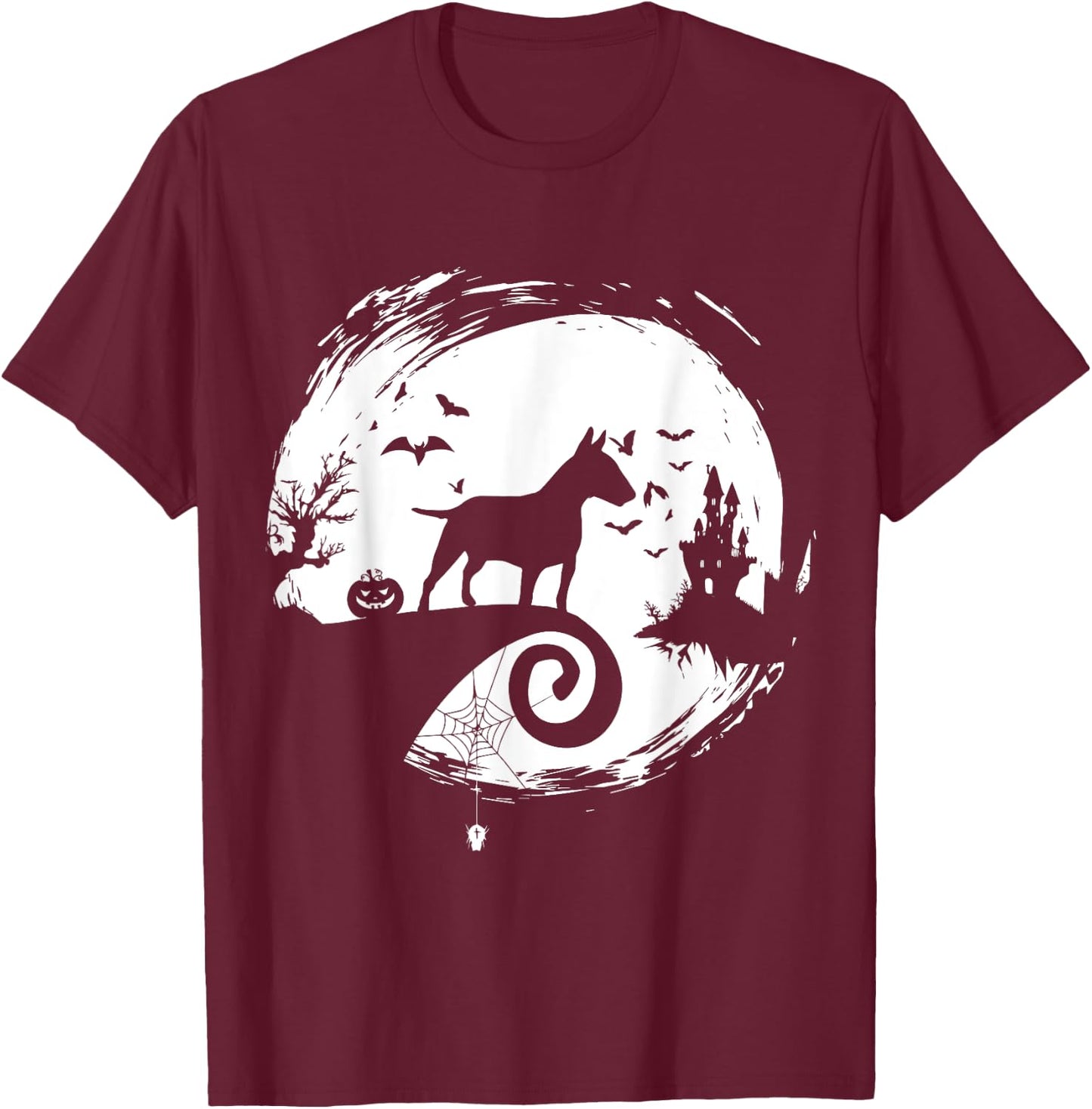 Bull Terrier Halloween Costume Bully Moon Silhouette T-Shirt - T-Shirt | Maroon